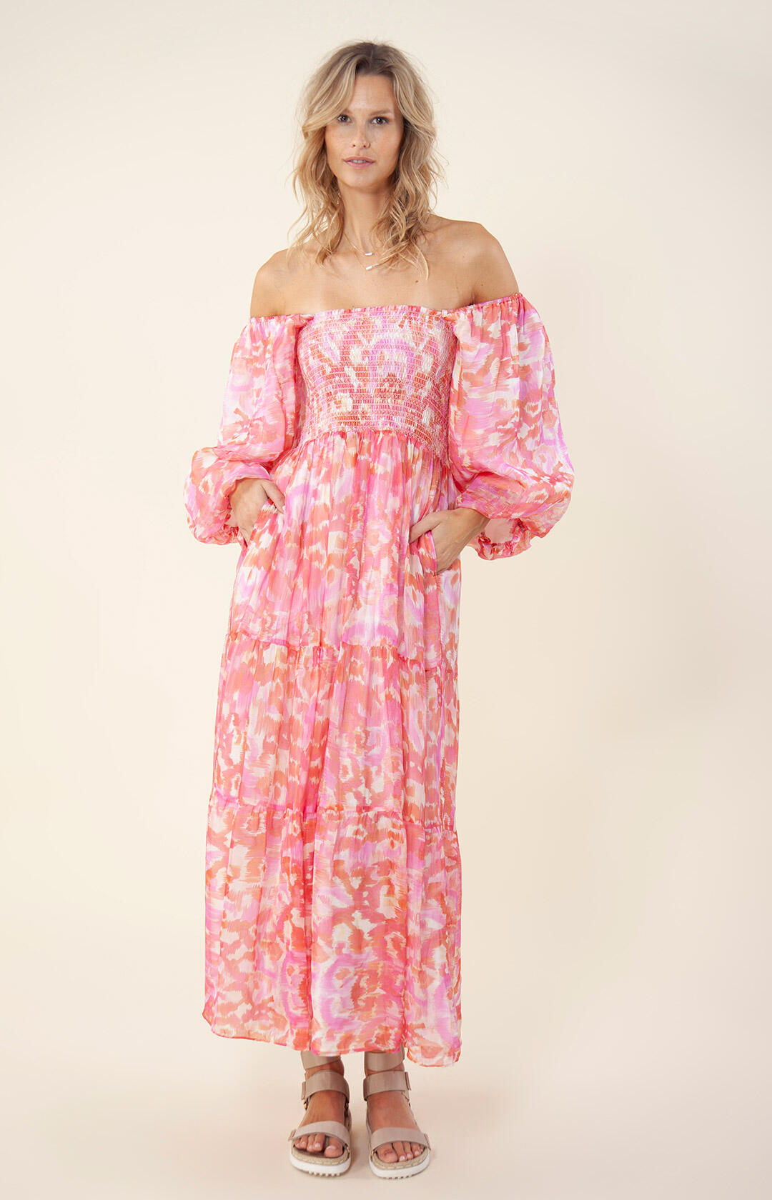 Ilona Long Dress Rayon-Silk - Pink