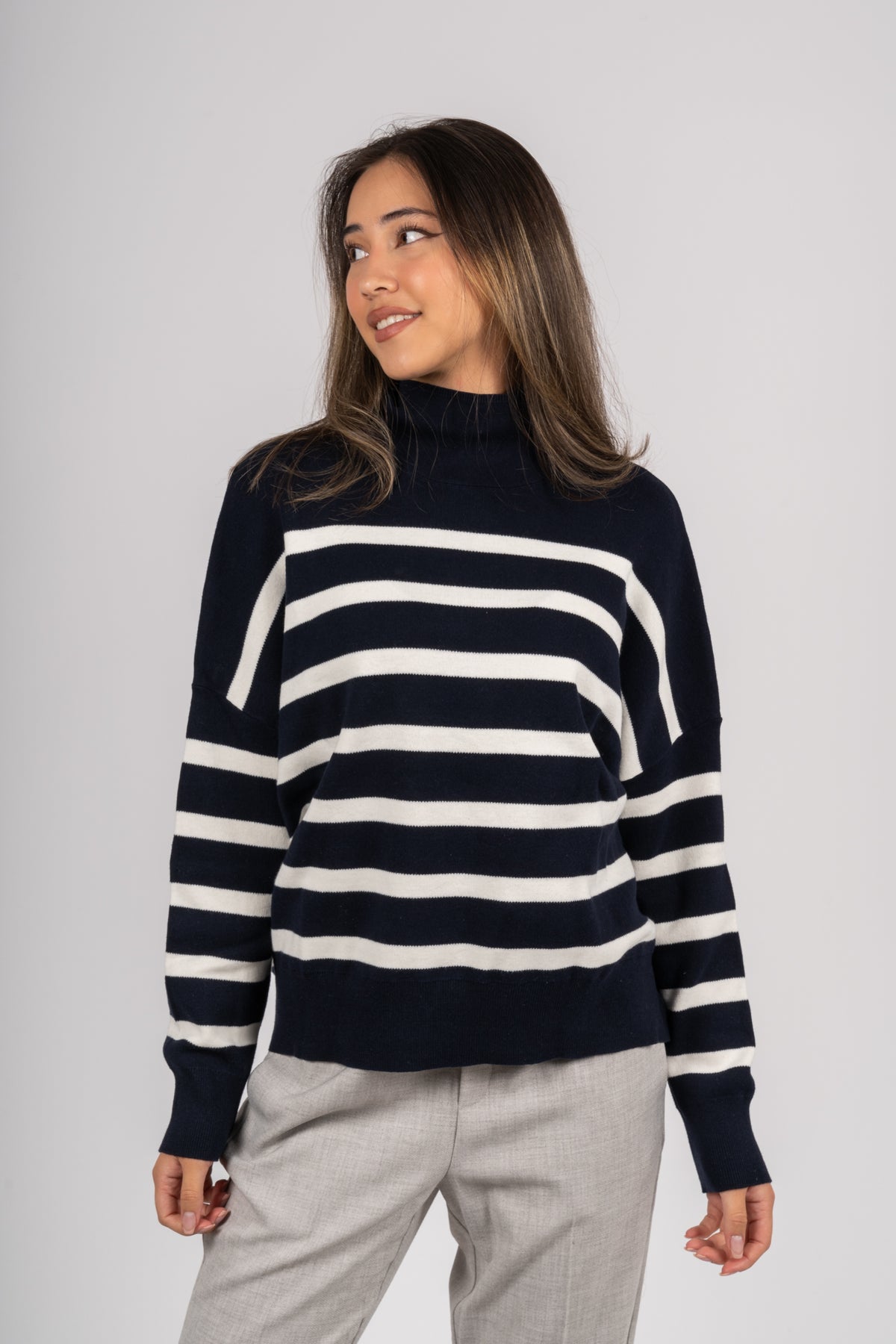 TenleyIW Turtleneck Pullover - Blå/Vit