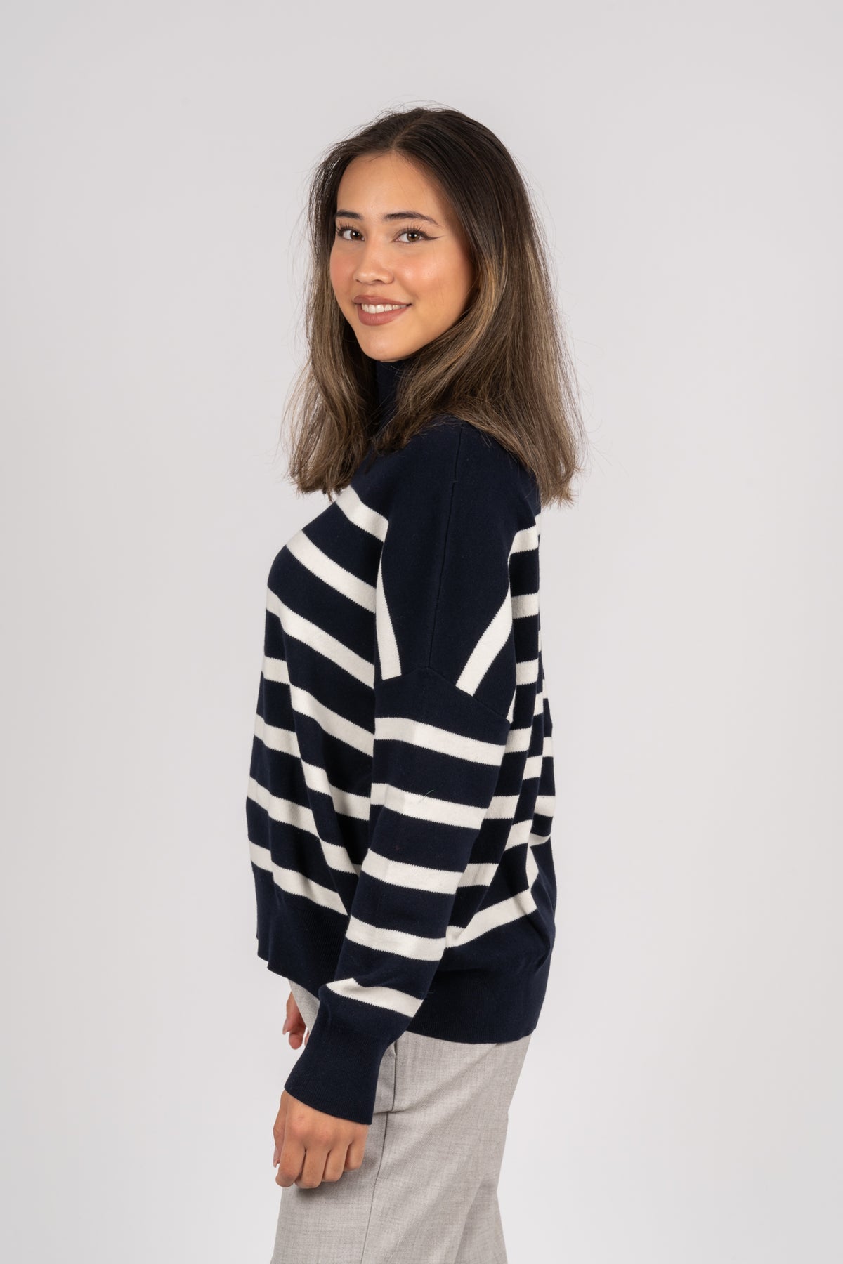 TenleyIW Turtleneck Pullover - Blå/Vit