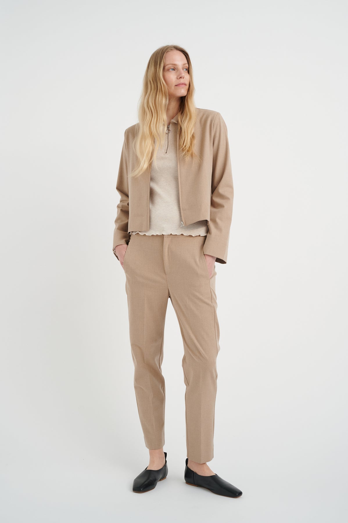 NakitaIW Flat Pants - Oatmeal Melange