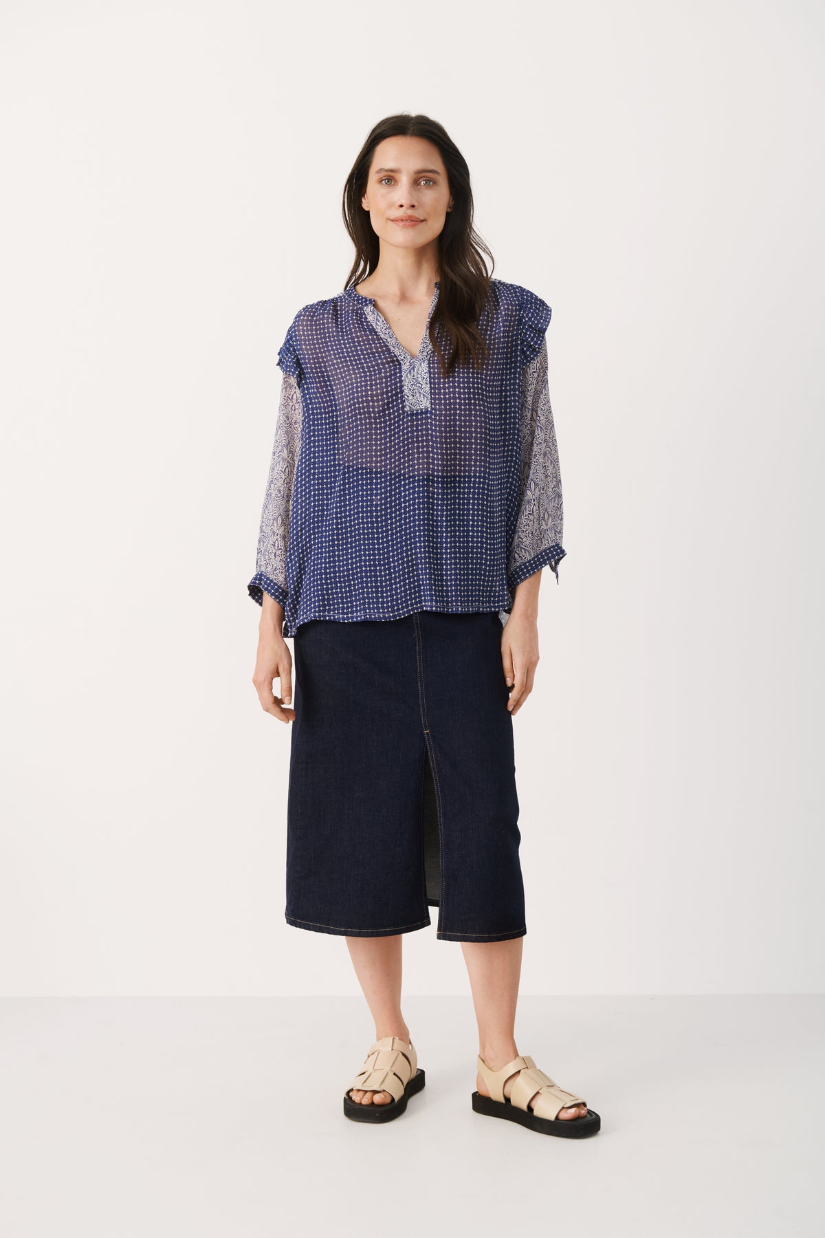 OrianaPW Blus - Blue Border Print