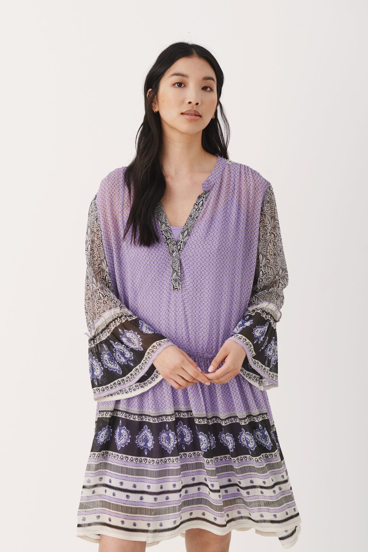 SophiaePW Dress - Purple Border Print