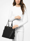 Voyager Medium Crossgrain Leather Tote Bag - Black
