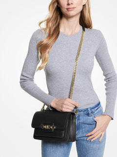 Heather Large Leather Shoulder Bag - Black