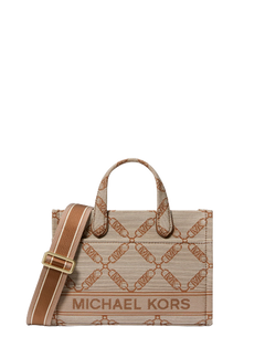 Gigi Small Empire Logo Jacquard Messenger Bag - Natural/Luggage