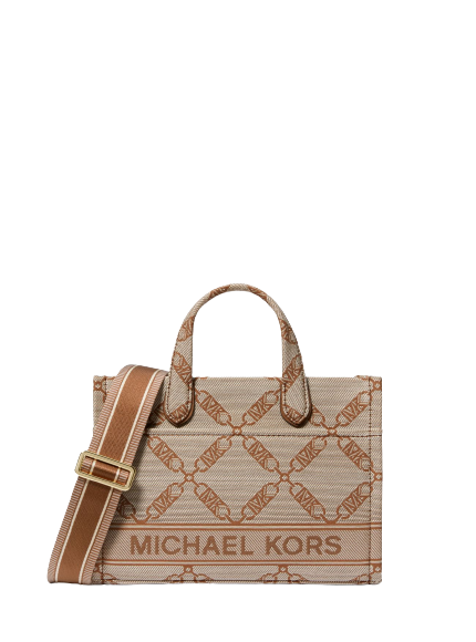 Gigi Small Empire Logo Jacquard Messenger Bag - Natural/Luggage