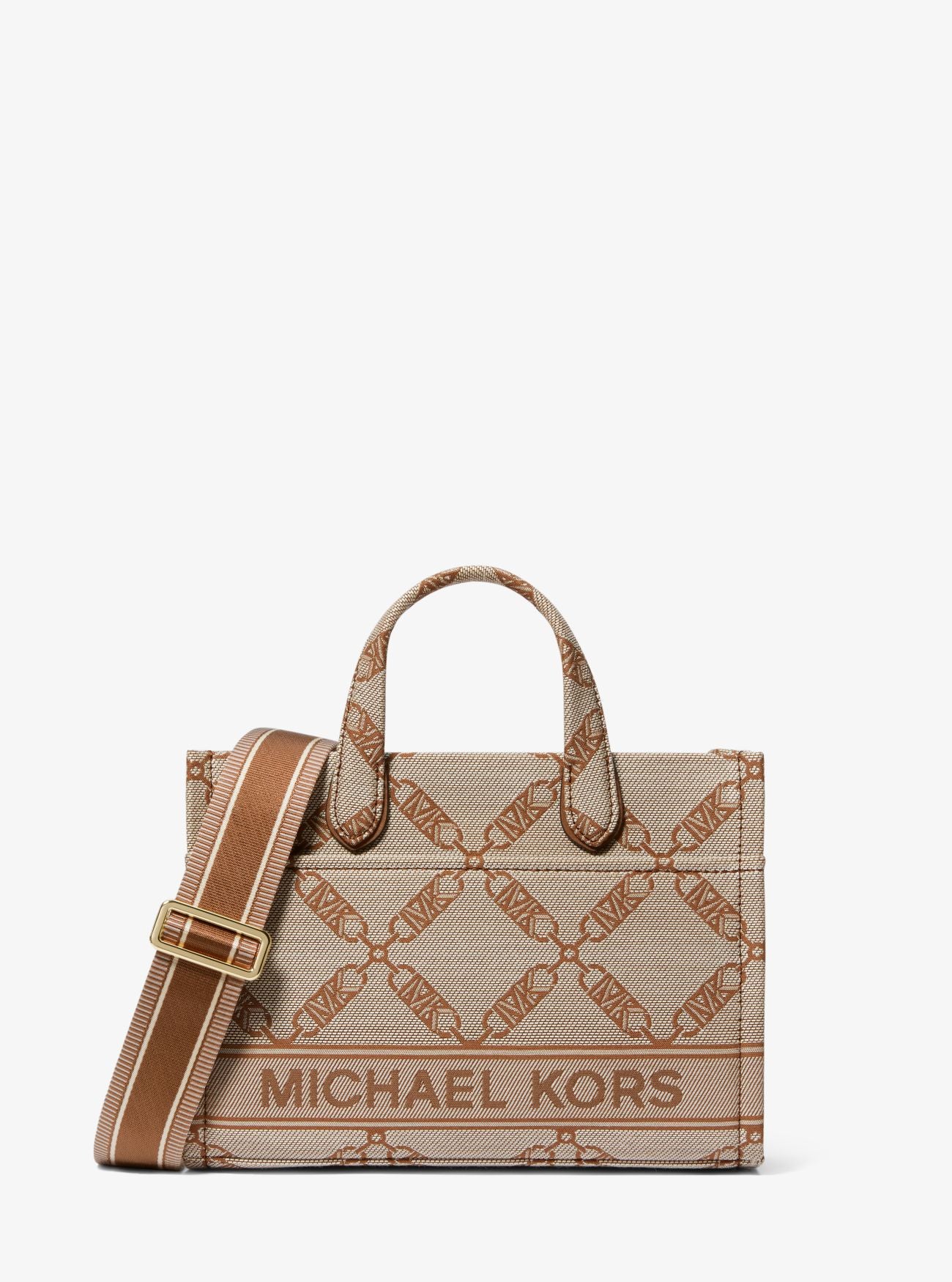 Gigi Small Empire Logo Jacquard Messenger Bag - Natural/Luggage