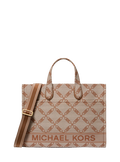 Gigi Large Empire Logo Jacquard Tote Bag - Natural/Luggage