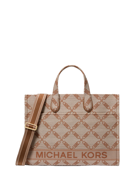 Gigi Large Empire Logo Jacquard Tote Bag - Natural/Luggage