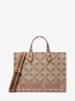 Gigi Large Empire Logo Jacquard Tote Bag - Natural/Luggage