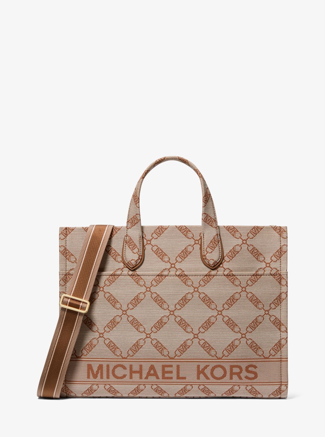 Gigi Large Empire Logo Jacquard Tote Bag - Natural/Luggage