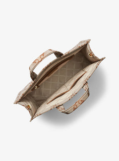 Gigi Large Empire Logo Jacquard Tote Bag - Natural/Luggage
