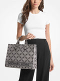 Gigi Large Empire Logo Jacquard Tote Bag - Natural/Black