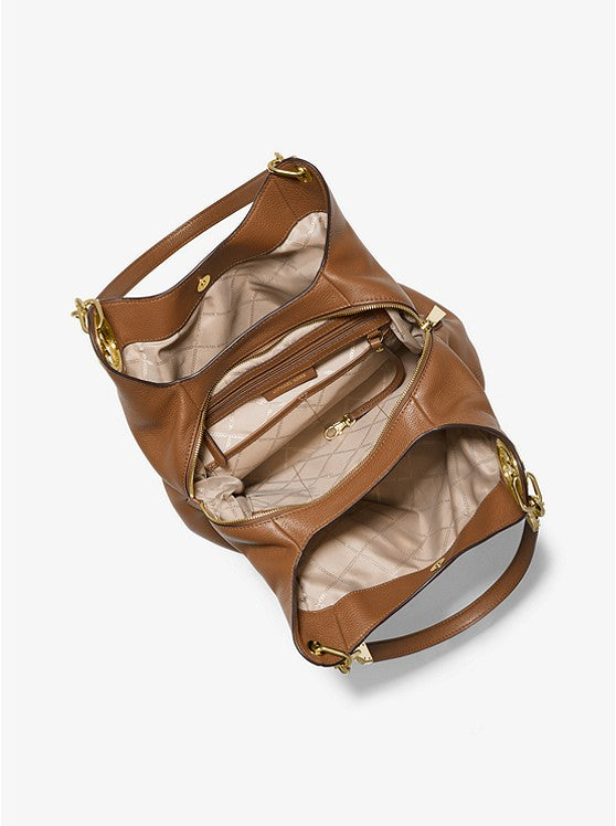 Lillie Large Pebbled Leather Shoulder Bag - Luggage