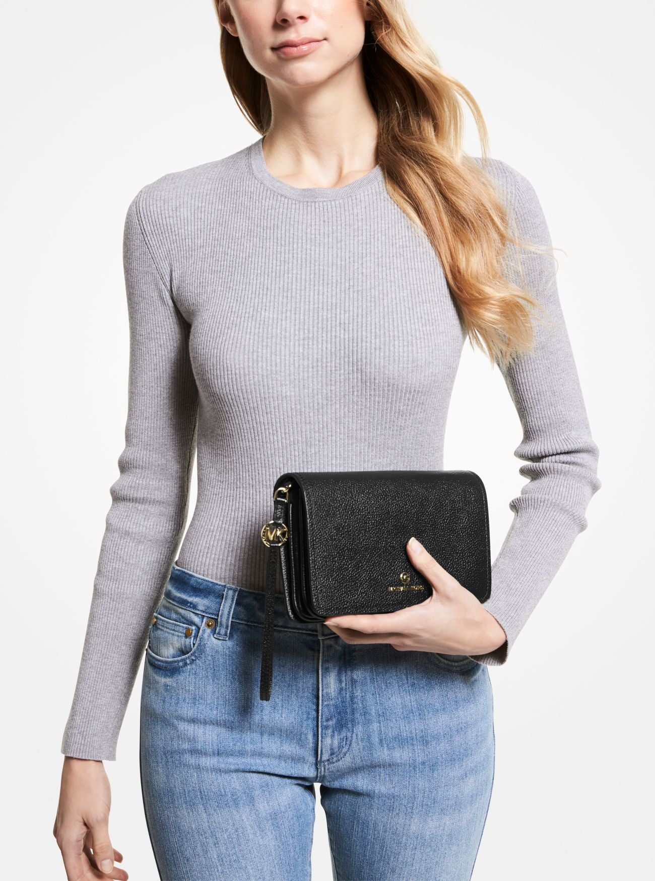 Jet Set Large Pebbled Leather Crossbody Bag - Black