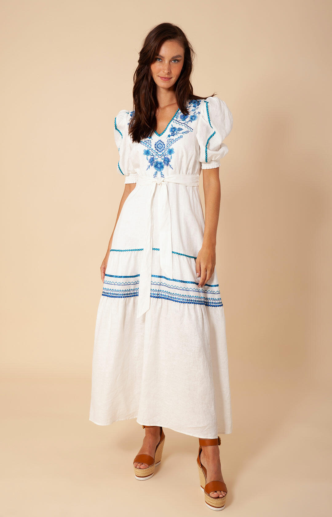 Lorna Long Linen Dress - Blue