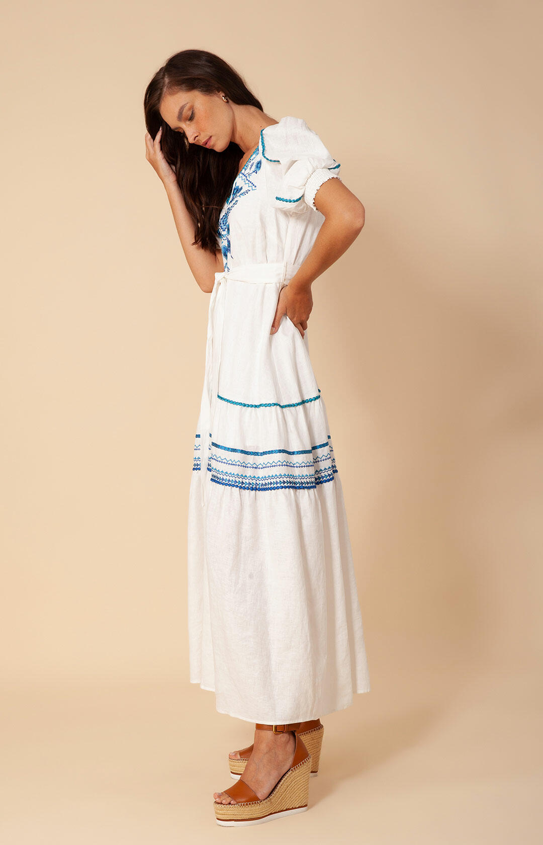 Lorna Long Linen Dress - Blue