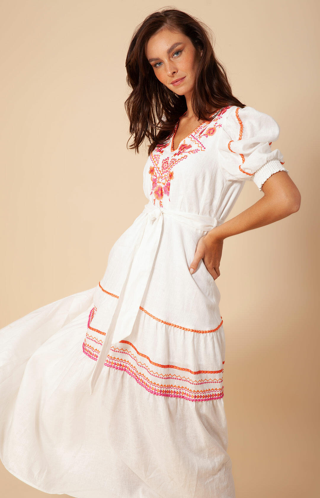 Lorna Long Linen Dress - Pink