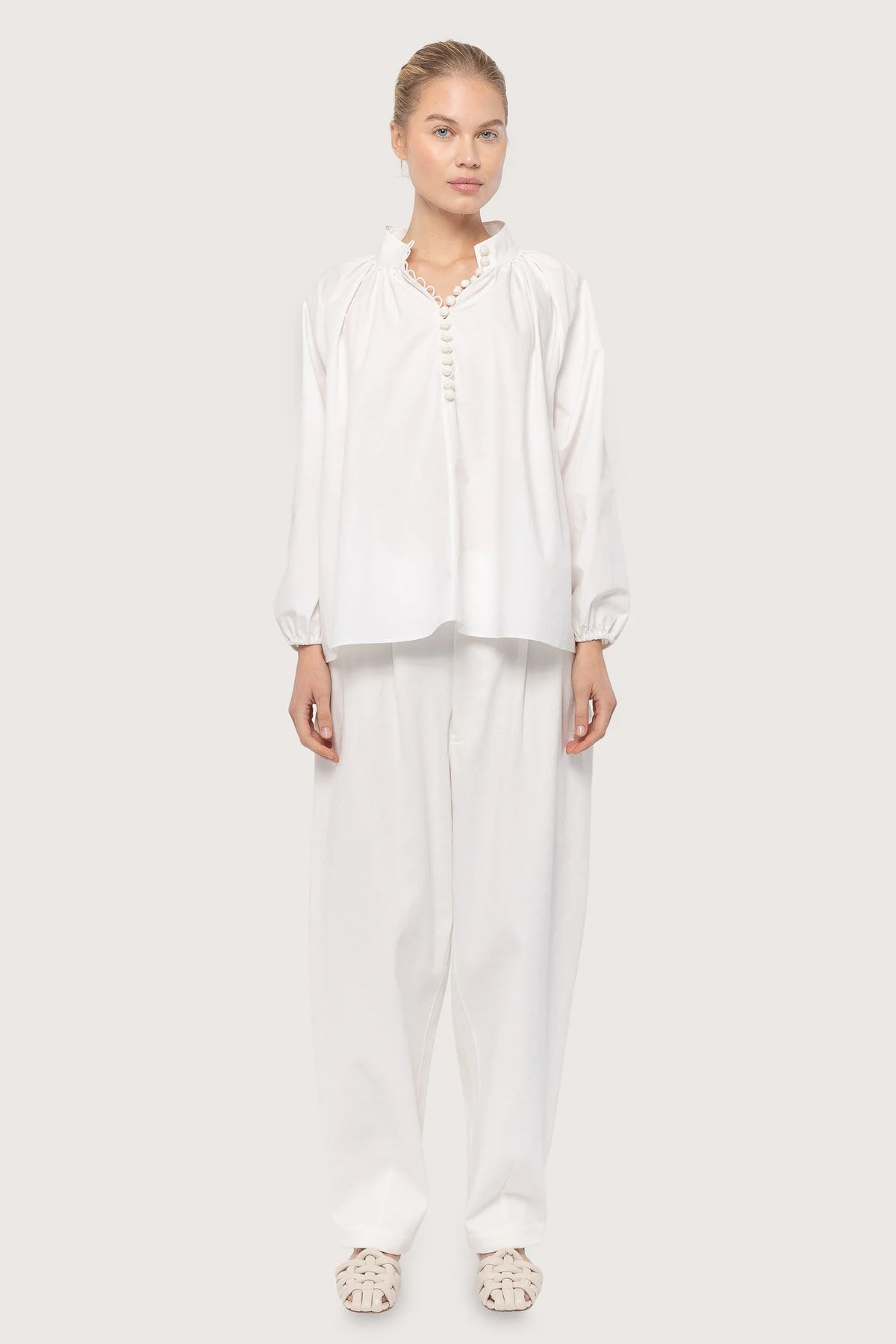 Poplin Bohemian Wide Blouse - White