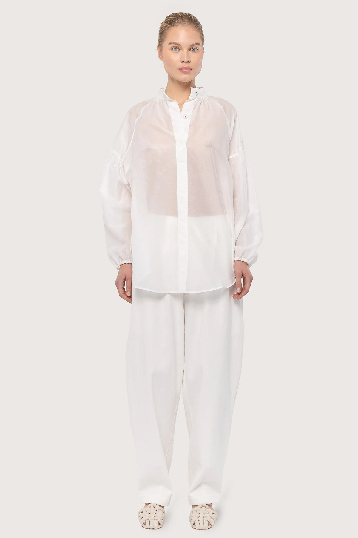 Cotton Silk Poem Shirt - White