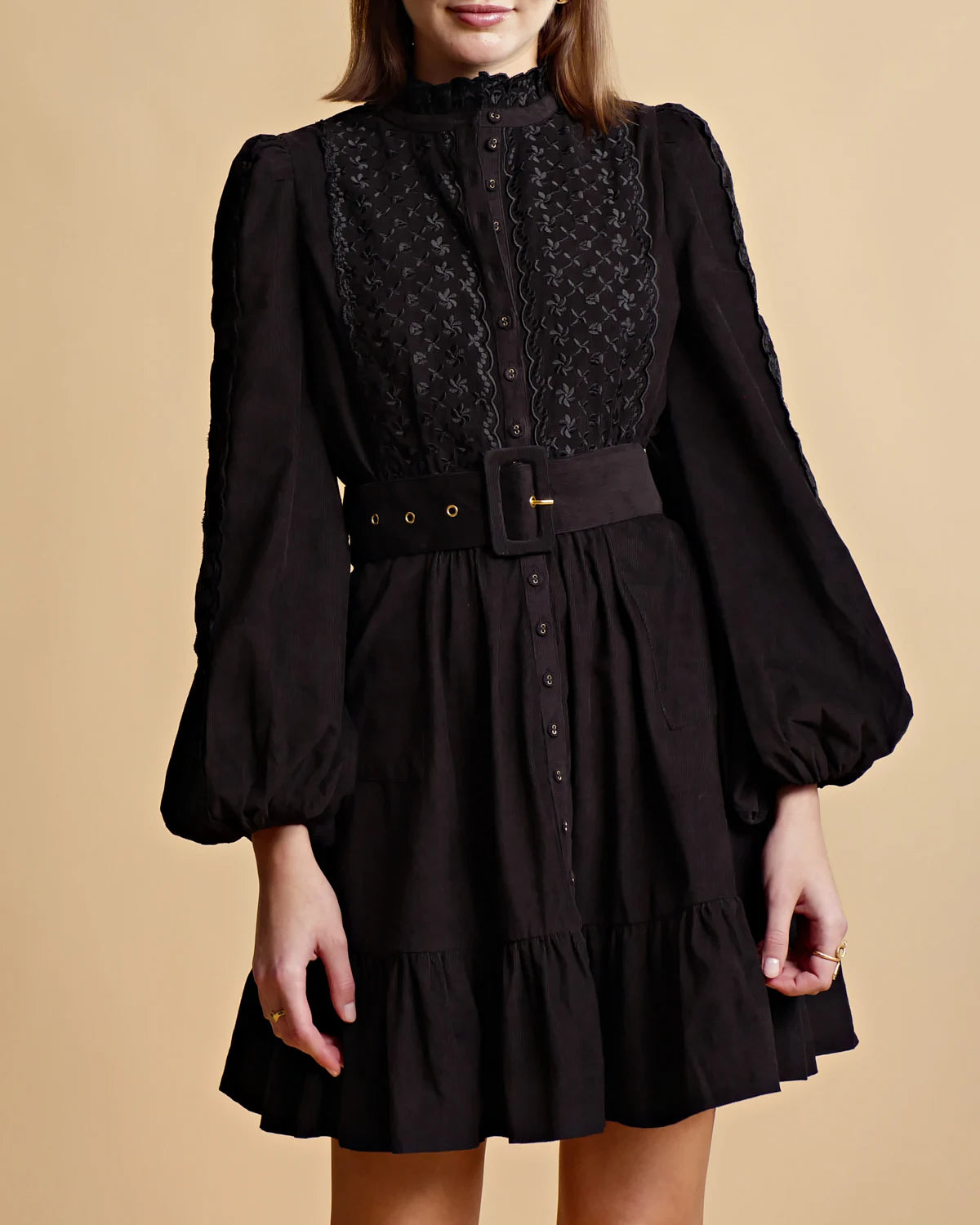 Baby Cord Shirt Dress - Black