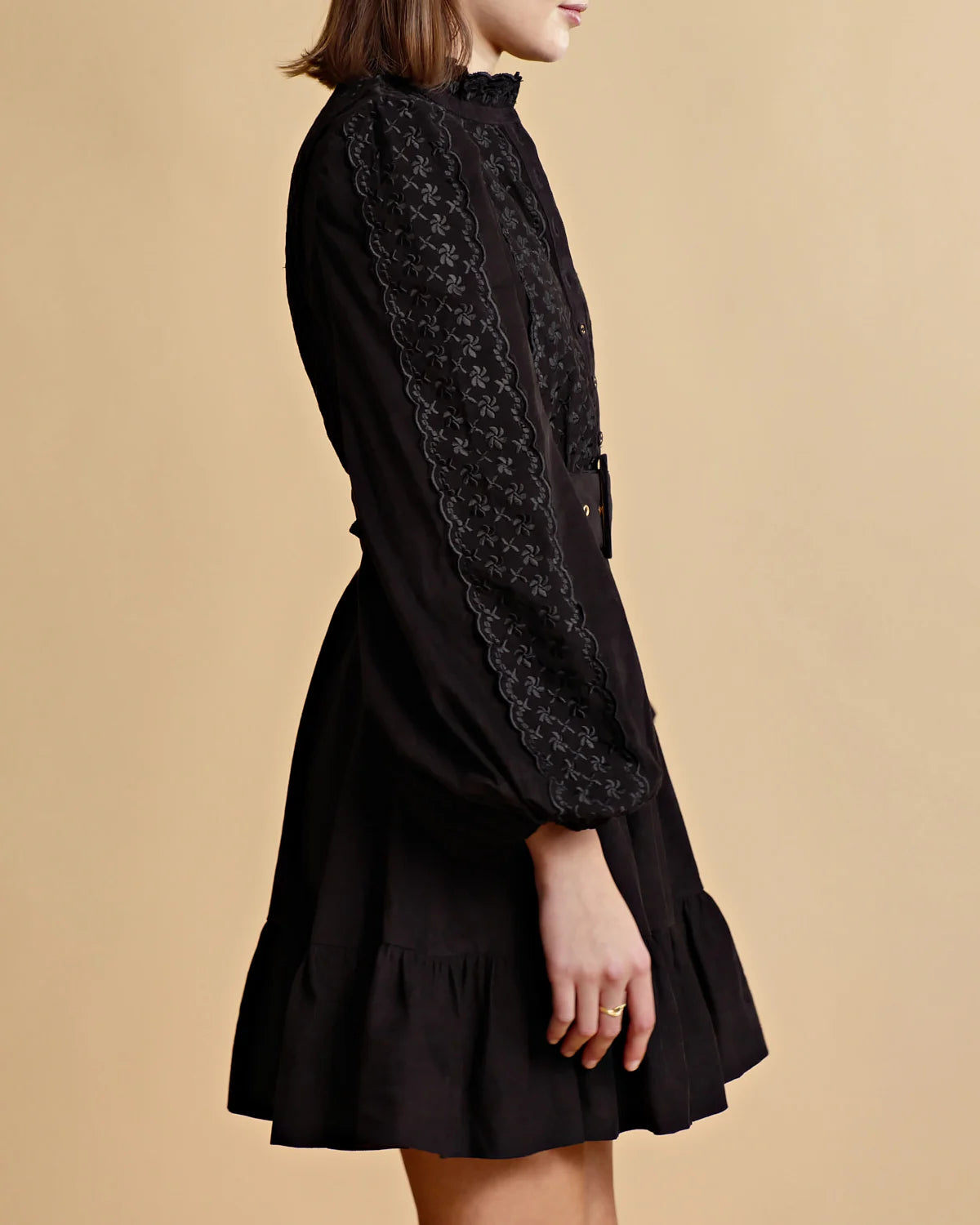 Baby Cord Shirt Dress - Black