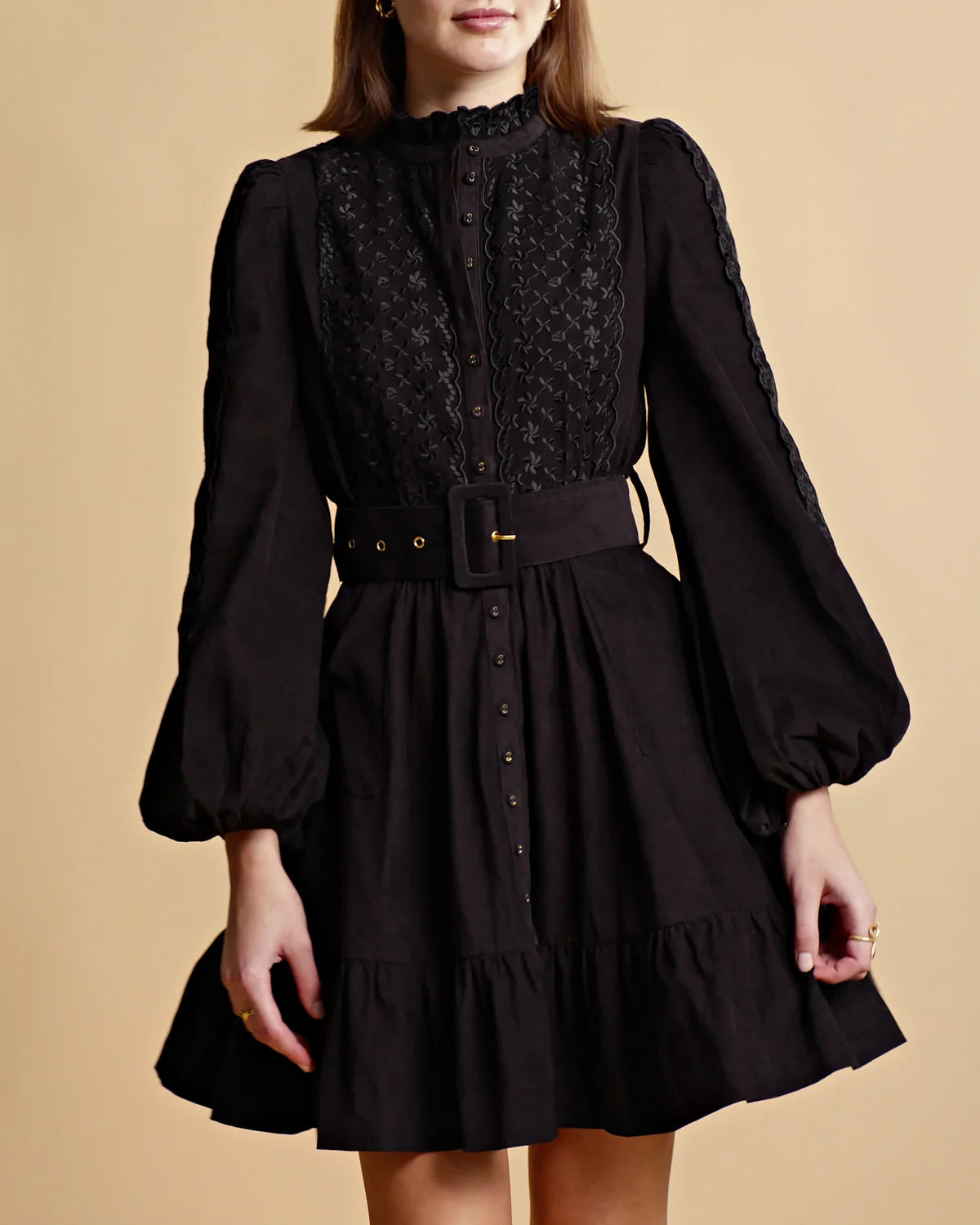 Baby Cord Shirt Dress - Black