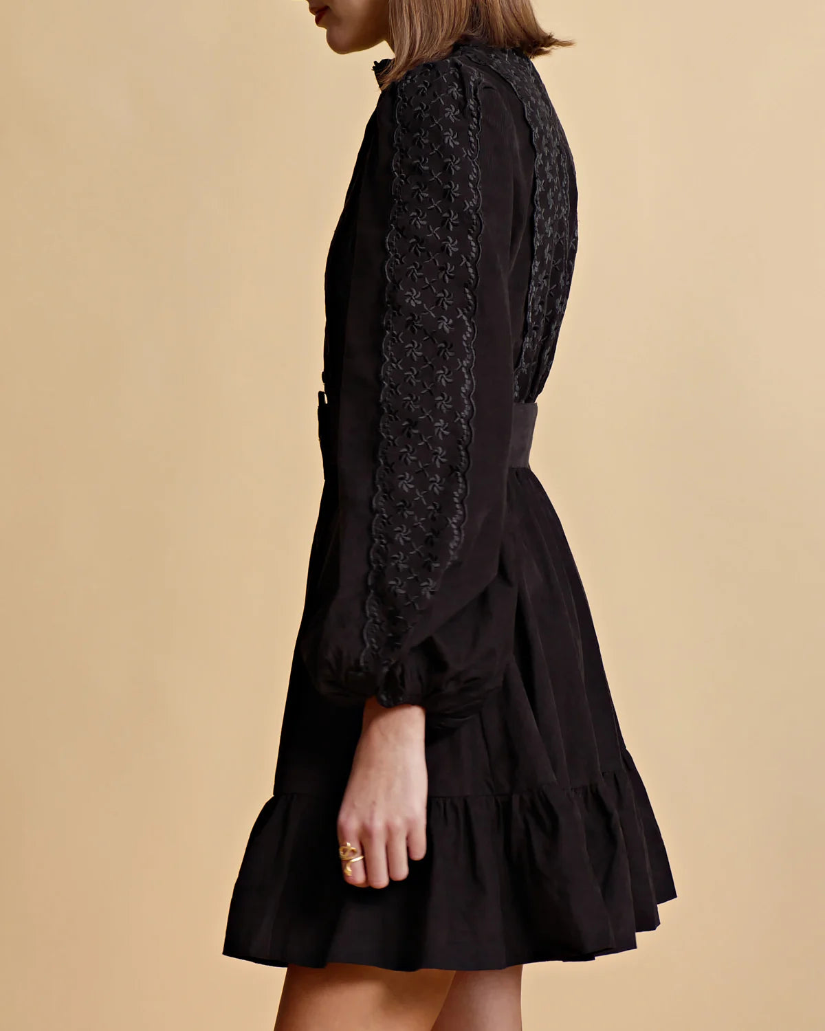 Baby Cord Shirt Dress - Black
