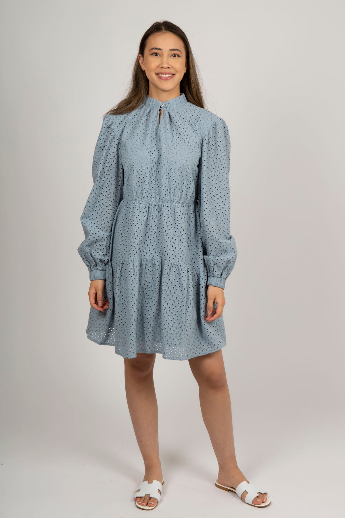Sealed Broderie Anglaise Dress - Dammblå