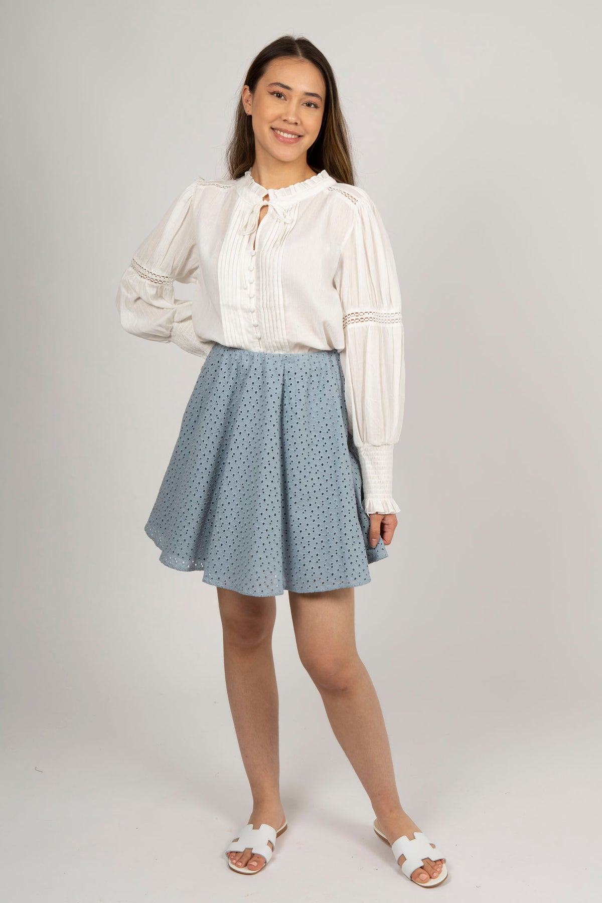 Luna Broderie Anglaise Skirt - Dusty Blue