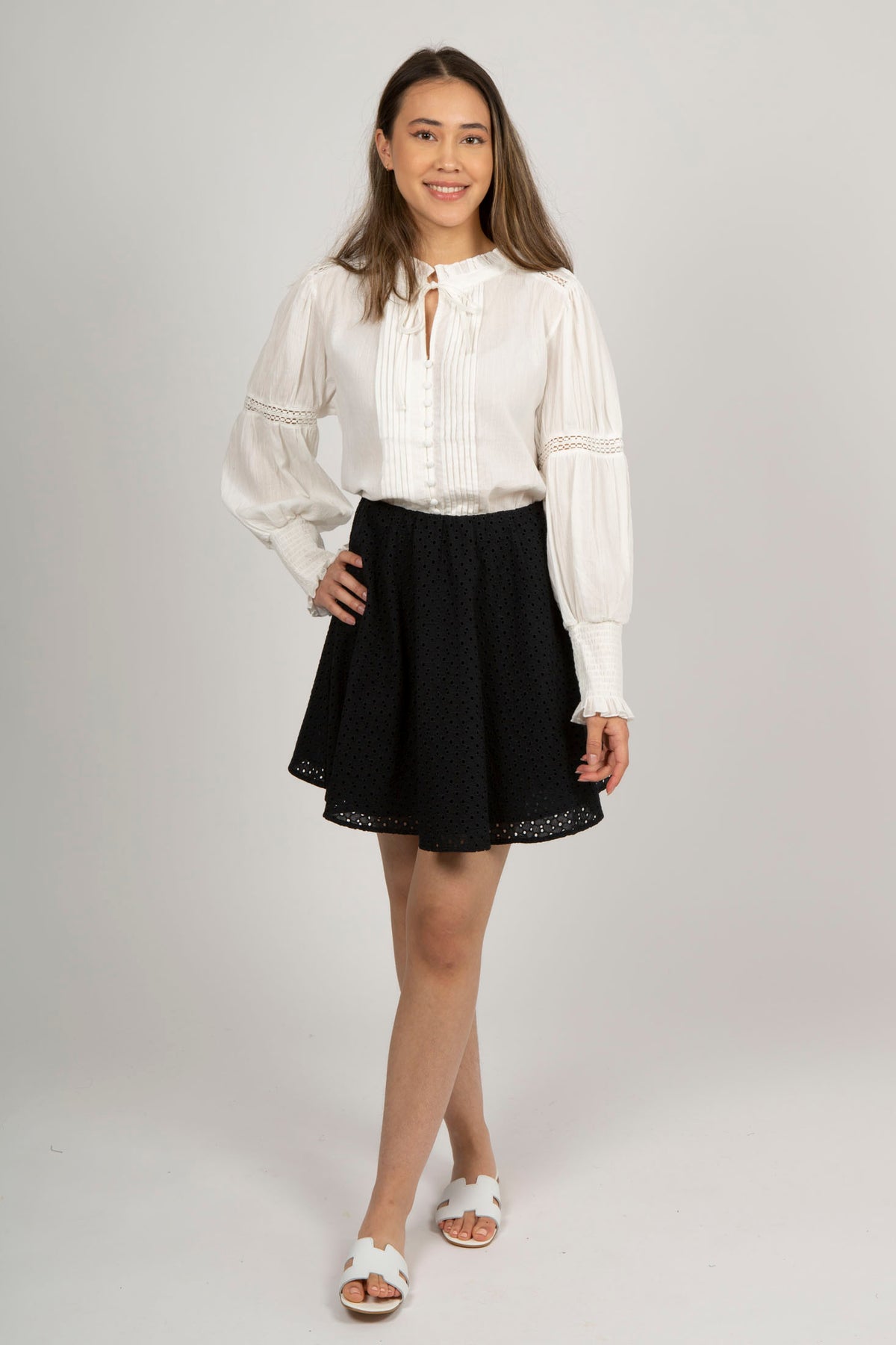 Luna Broderie Anglaise Skirt - Anthracite Black