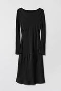 Longsleeve Bias Cut Slip Dress - Jet Black