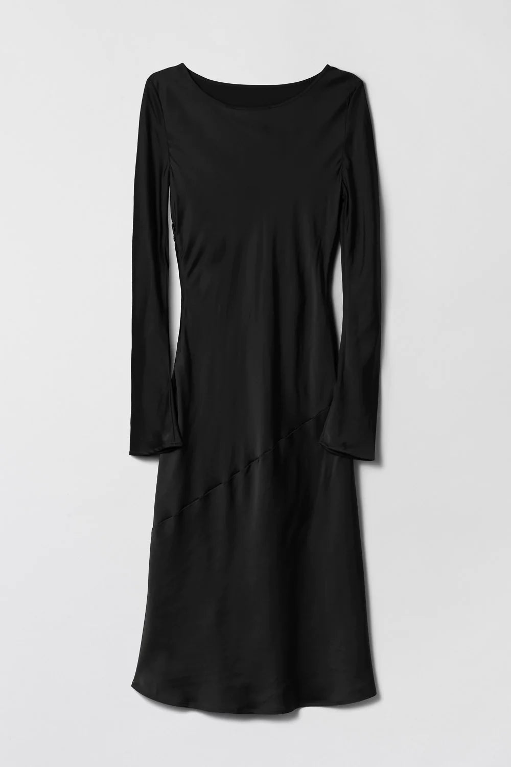 Longsleeve Bias Cut Slip Dress - Jet Black
