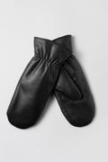 Leather Faux Fur Mittens - Jet Black