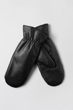 Leather Faux Fur Mittens - Jet Black