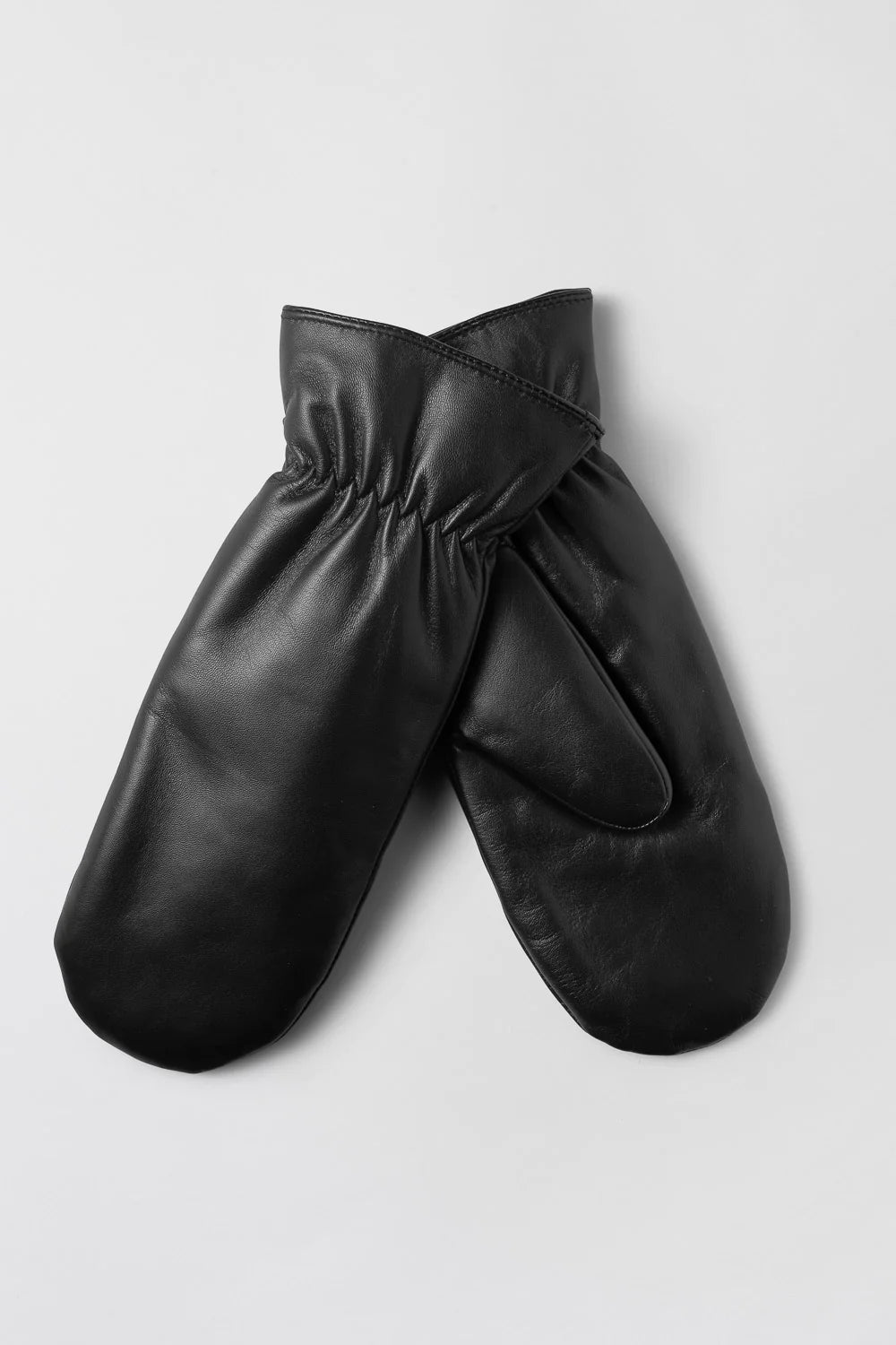Leather Faux Fur Mittens - Jet Black