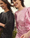 Sequins Puff Sleeve Mini Dress - Pink