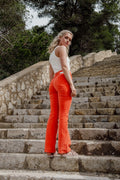 High Rise Flared Cord - Mandarin Red