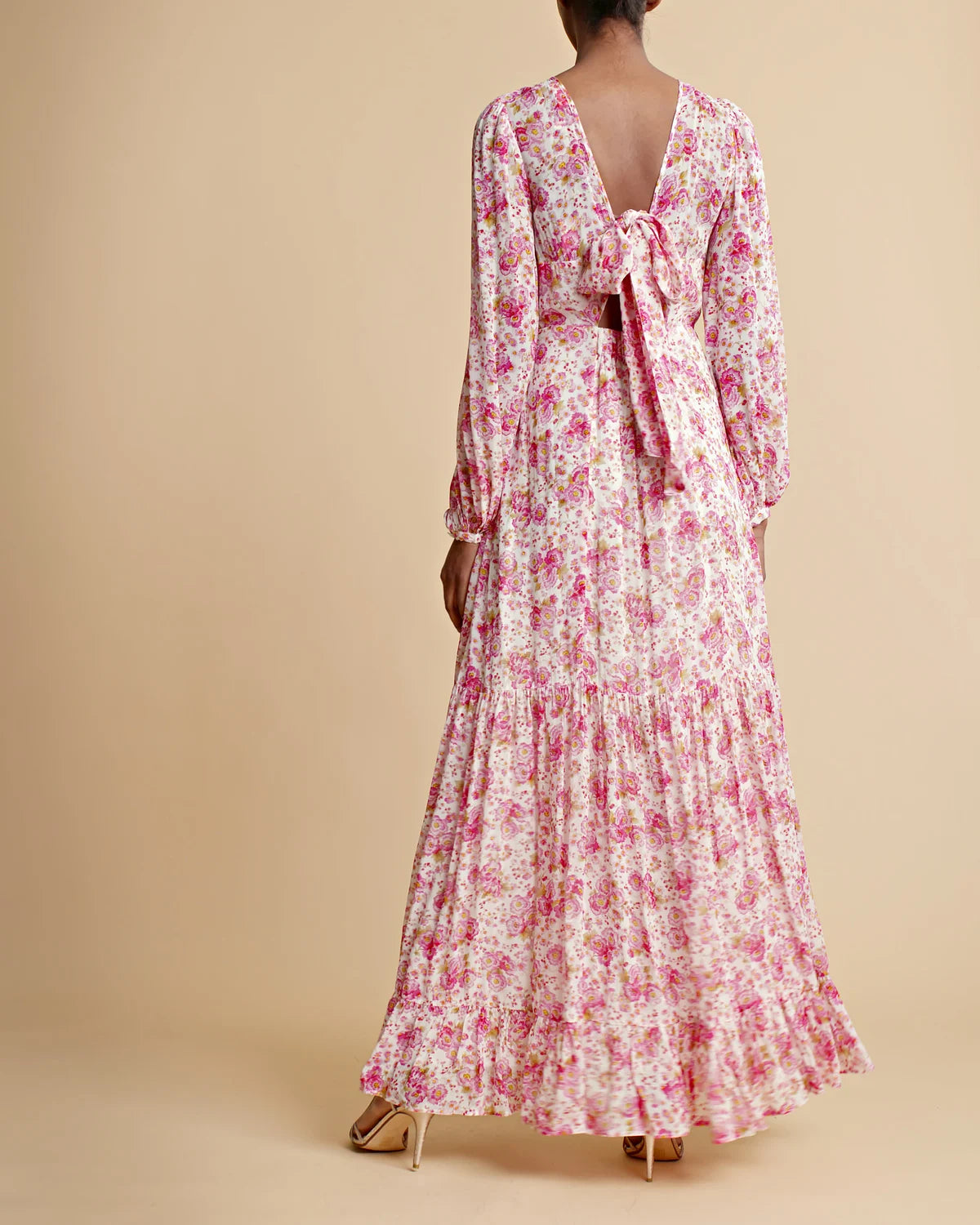 Georgette Open Back Dress - Pink Blossom