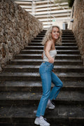 High Rise Cropped Kick Flare - Light Blue