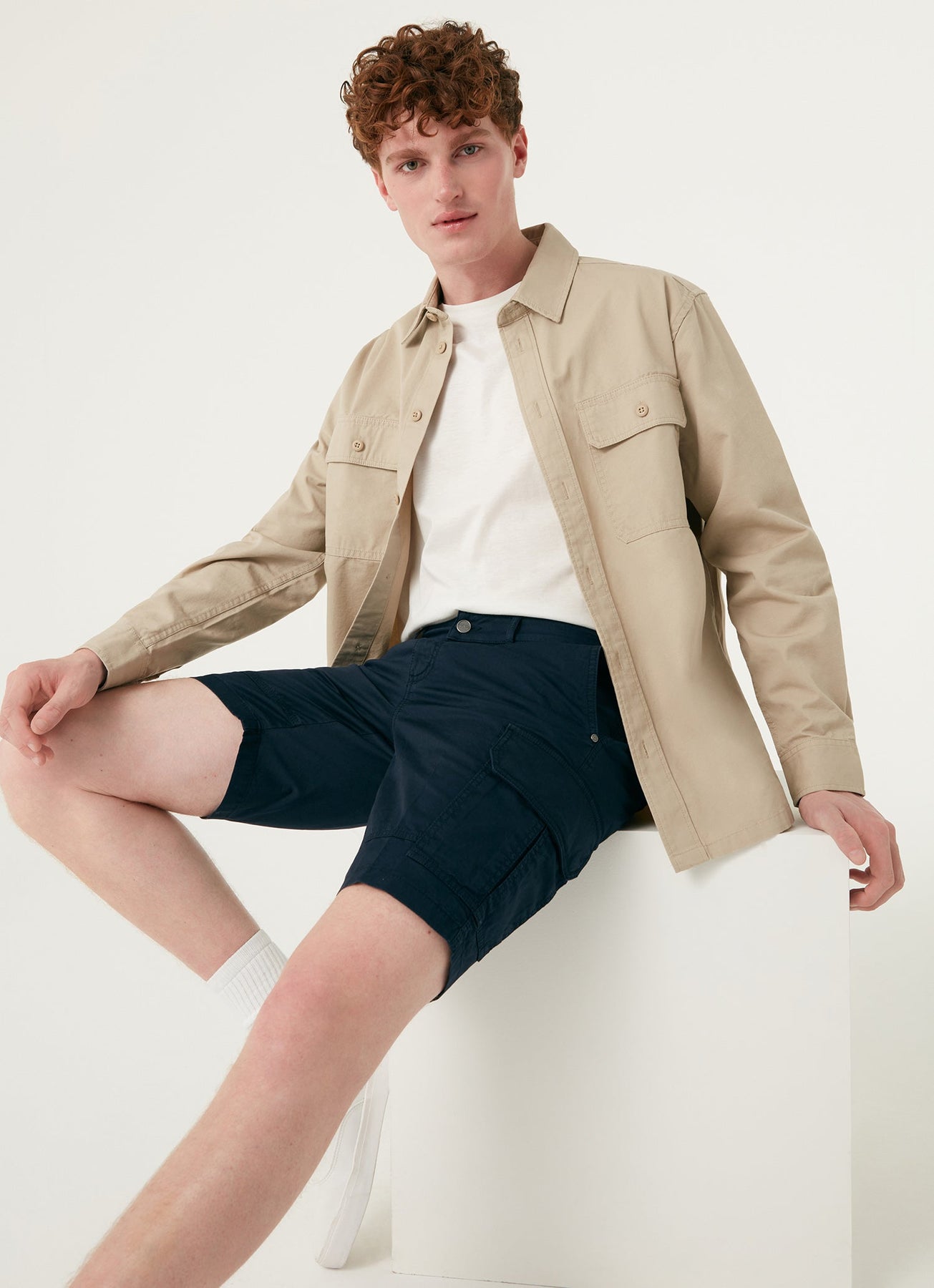 0881T Cotton Bermuda Shorts - Navy Blue