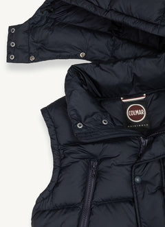 Down Vest With Detachable Hood - Navy Blue
