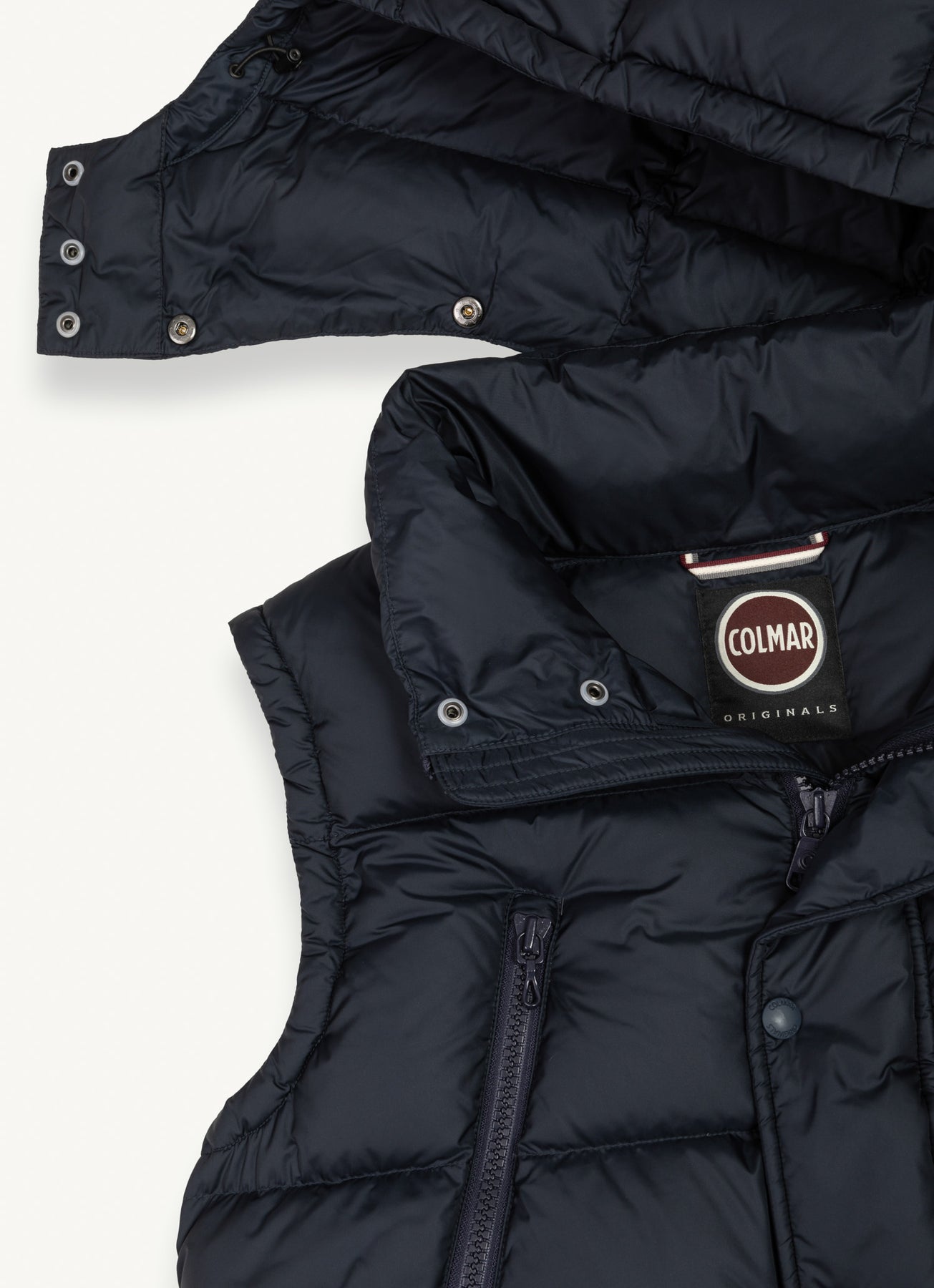 Down Vest With Detachable Hood - Navy Blue