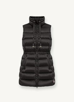 Maxi Down Vest With Drawstring - Black