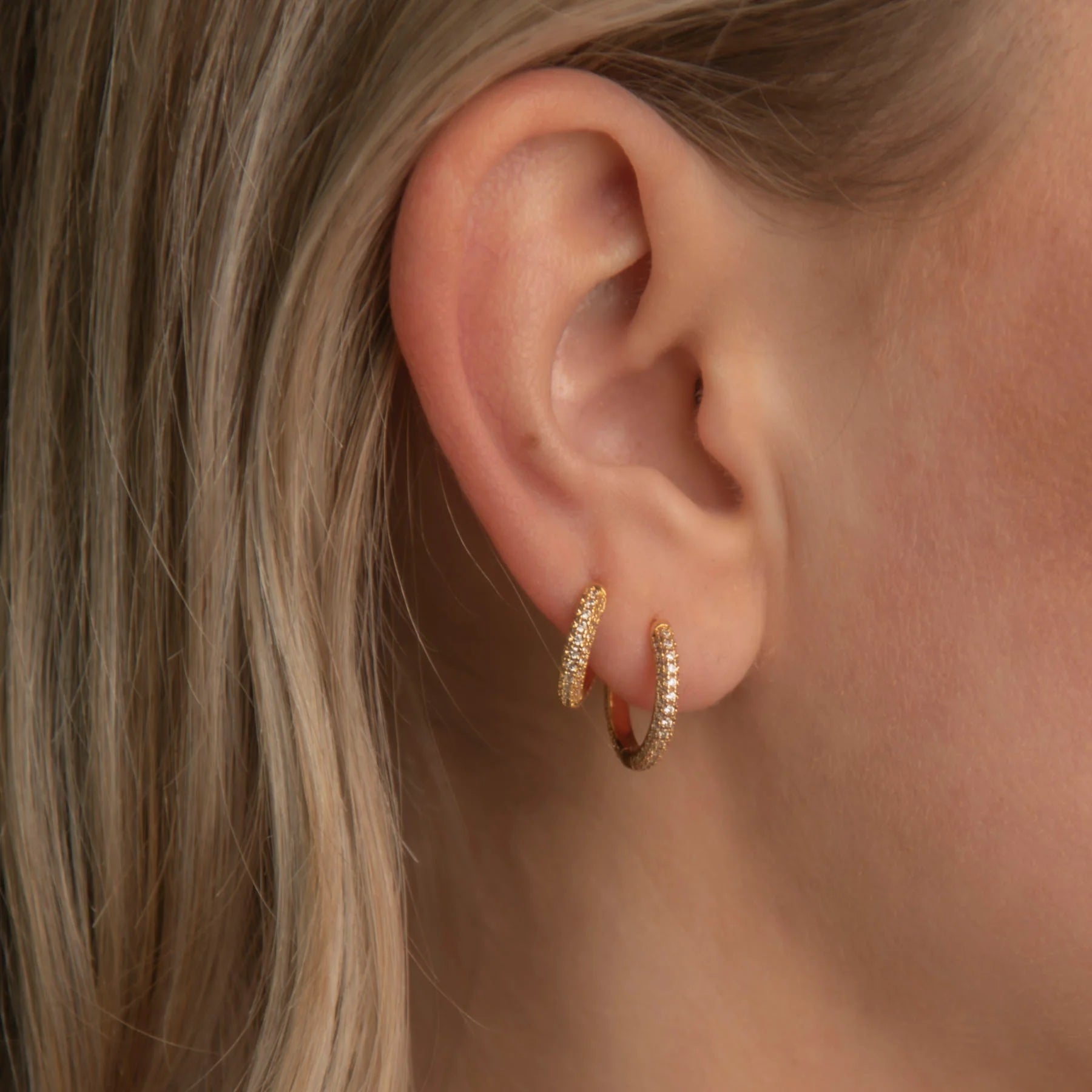 Medium Stone Covered Hoops - White