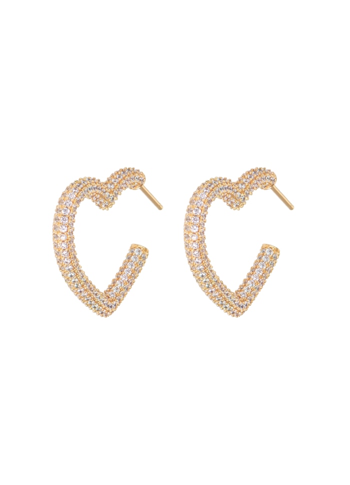 Stone Covered Heart Hoops - Clear