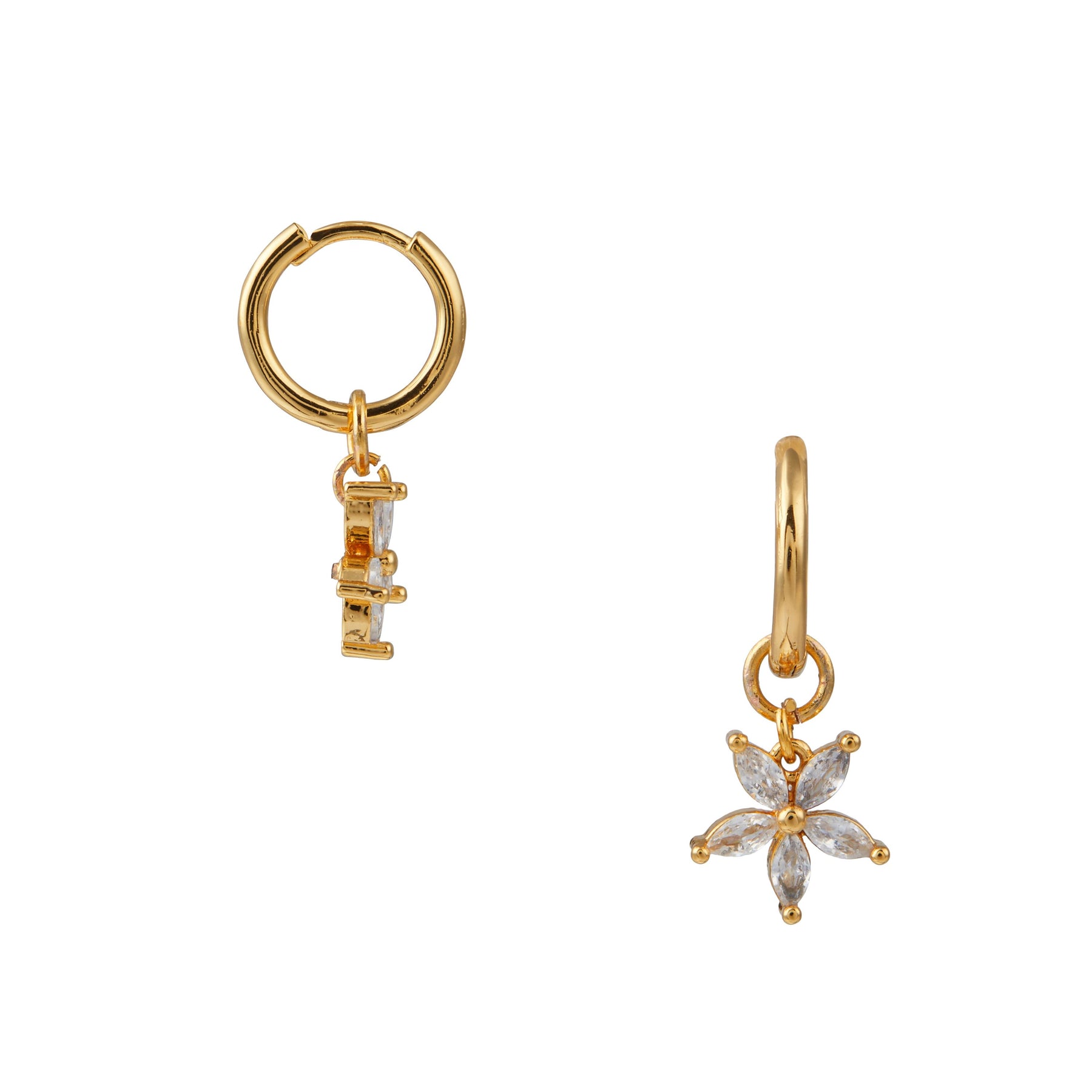 Crystal Flower Charm Huggie Hoops Cry - Crystal