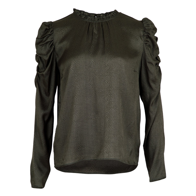Letty Jacquard Blouse - Army - Neo Noir - Bluser & Skjorter - VILLOID.no
