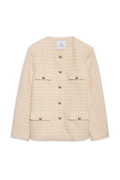 Janet Jacket - Cream And Peach Houndstooth