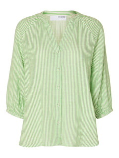Alberta 3/4 Stripe Shirt - Snow White/Classic Green